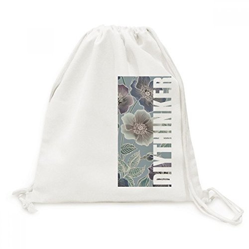 Sac à dos cordon en toile grise artistique avec motif imprimé fleur usine résistant
