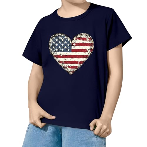 Kids Short Sleeve T-Shirt 4th of July Patriotic Tees American Flag Tops for Teen Toddler Girls Boys Cute Crewneck Tops4