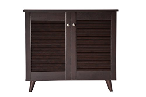 Image of DeckUp Noordin 2-Door Engineered Wood Shoe Rack with Wooden Legs (Dark Wenge, Matte Finish), Cm