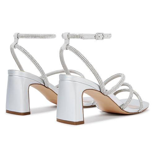 CosyFever Womens Rhinestone Sandals Ankle Strap Square Toe Dressy Heels Shoes for Party Wedding Dressy Dating4