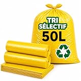 Sac Poubelle Jaune 50l | 100 Sacs Poubelles 50 Litres (2 Rouleaux de 50 Sacs Jaunes) | Résistant (14 µ) et Etanche | Poubelles Bureaux – Cuisine | Lien à Nouer | Sac Jaune Tri Sélectif