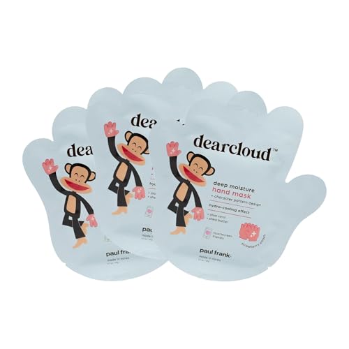 dearcloud Paul Frank Deep Moisture Hand Mask – Aloe Vera & Shea Butter – Hand Mask for Dry Cracked Hands – Strawberry Peach (3 Pairs/ 6 Gloves)