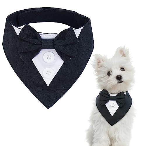 Kuoser Dog Tuxedo, Formal Wedding Bandana Collar with Bow Tie Birthday Costume Adjustable Pet Party Tux Attire, Valentines Outfit Cosplay for Small Medium Large Pets, black