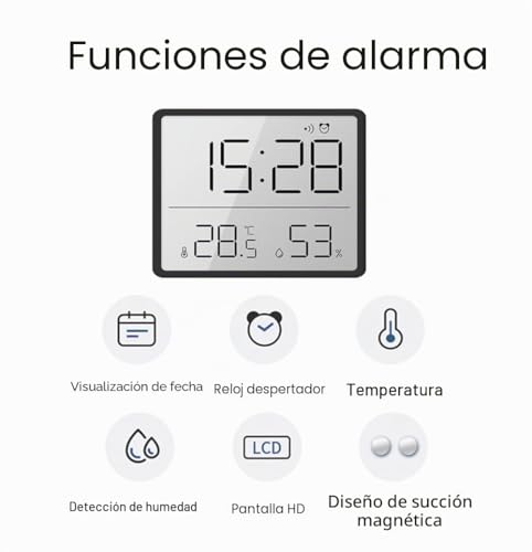 Miniatura 8 de Lancoon Termómetro Higrómetro Digital, Lcd Pequeño Reloj Despertador Con Temperatura Humedad Multifuncional 12 24 Horas Para Hogar Estudiantes Oficina