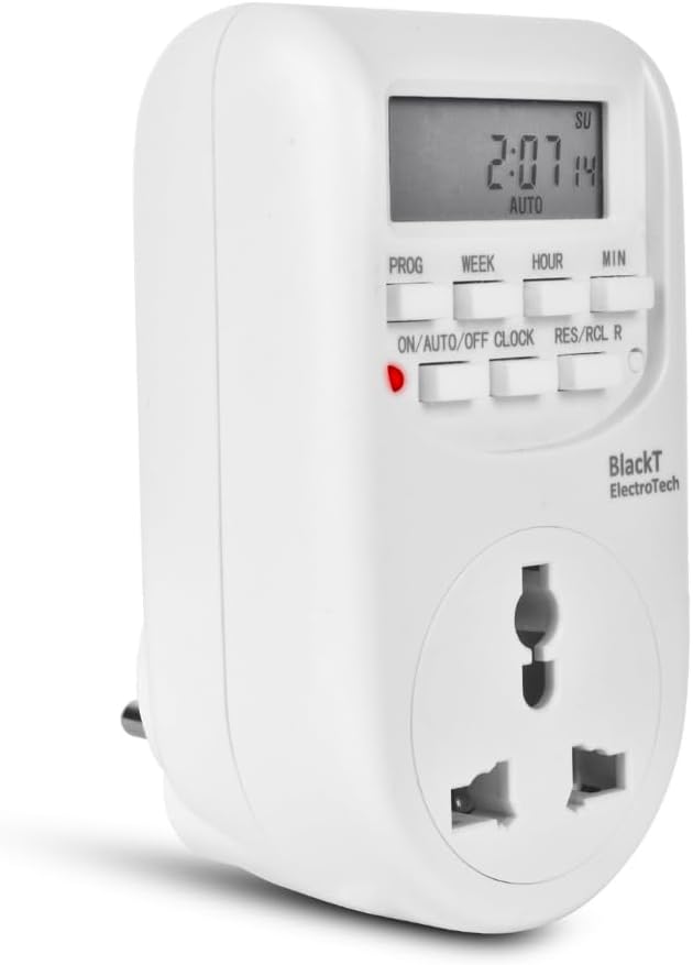 BlacktElectrotech BT41P3 : (3 PIN) Plug-in 24x7 Digital Programmable Timer Switch for Lights Control, for Mobile Charging, Glow Sign Board ETC