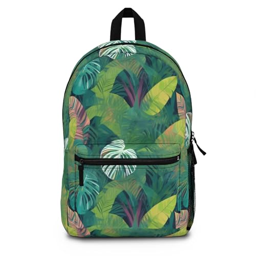 Backpack Tropical Leaf Jungle Pattern Vibrant Green Foliage Design