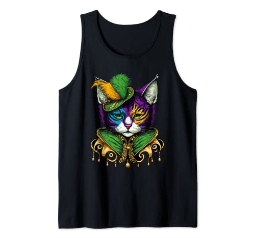 Funny Mardi Gras Cat Apparel, Cute Cat Mom Dad Carnival Canotta