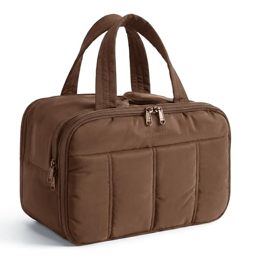 Bagsmart Neceser para mujer, bolsa de cosméticos, neceser grande colgante, para mujeres, bolsa de maquillaje, organizador con asa para viajes, neceser impermeable, Café marrón, 30 cm L x 18,5 cm B x