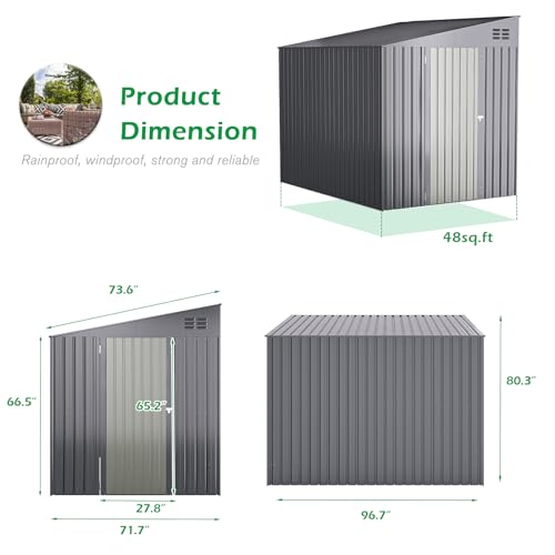 AECOJOY Shed Lean to Storage Shed, Outdoor 6' x 8' Metal Wall Side Bike Shed & Outdoor Storage, Garden Storage Cabinet for Backyard, Patio and Outdoor Use in Dark Grey