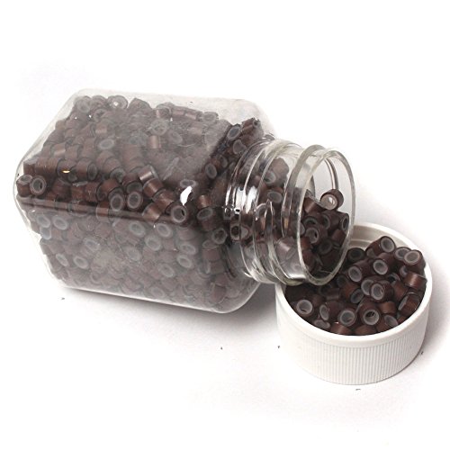 Baisidai Brown 1000-Pack of Silicone Micro Rings Links Beads For Human Feather Hair Extension Tip
