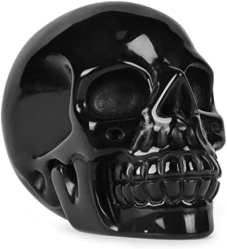 Hxswkk 3inch Black Obsidian Crystal Skull Sculpture Hand Carved Human Skeleton Figurines Gemstone Collection Craft for Home Office Decor