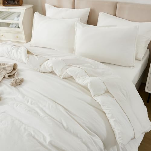 Litanika Full Size Comforter Set Ivory - 7 Pieces Bed in a Bag Full Bedding Comforter Sets, Solid Lightweight Bed Set with Comforter, Sheets, Pillowcases & Shams