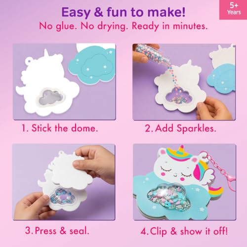Image of Chalk & Chuckles Joydomes Dreamy Unicorn, DIY Shaker Keychain & Bag Charm | Pack of 6, Tween Creative Accessories Kit, Birthday Return Gifts & Party Activity for Kids Age 6, 7, 8, 9, 10 Years