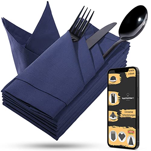 topchamber Servilletas de Tela de algodón 100% con Instrucciones de Plegado como Libro electrónico, Ideal para cumpleaños o Boda (Azul, Juego de 6) Cover