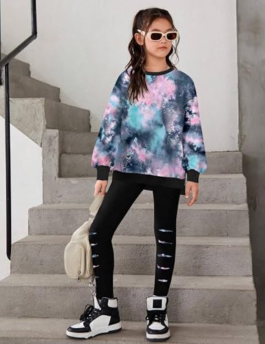 Image of Girls Clothes, Girls Outfits Tie Dye Sweatshirt Tops and Leggings Sweatpants 2 Piece Fall Winter Clothes Set 6-16T