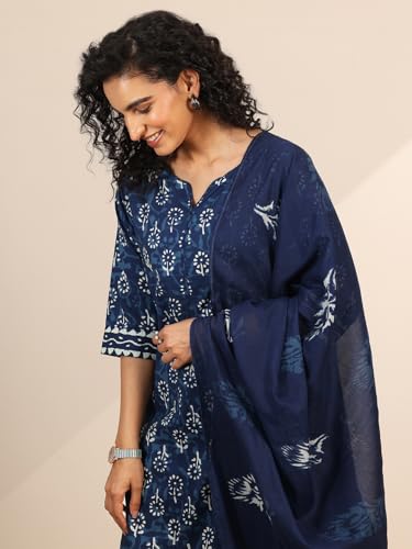 Image of Libas Printed Cotton Straight Kurta With Trouser and Dupatta