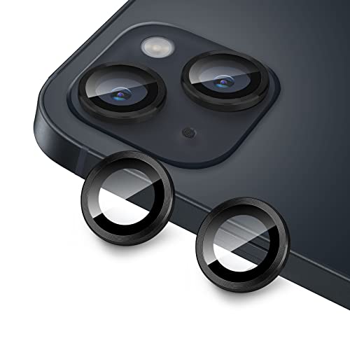 Hsefo for iPhone 13 Mini/iPhone 13 Camera Lens Protector Anti-Scratch 9H Tempered Glass Metal Camera Screen Protector Shockproof Cover Film Ring -2 Pcs Black
