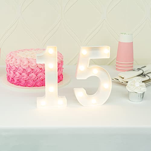 Image of Restaurantware Illumify 7.1 x 1.2 x 8.7 Inch Light Up Number 1 Durable Marquee LED Light - Number 5 Touchproof White Plastic Party Light Keyhole Slot For Parties Weddings Or Special Events