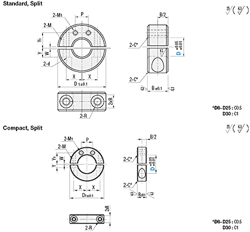 Shaft Collars - Side Mount, Slit Two Piece Clamp-On 20mm 1pc