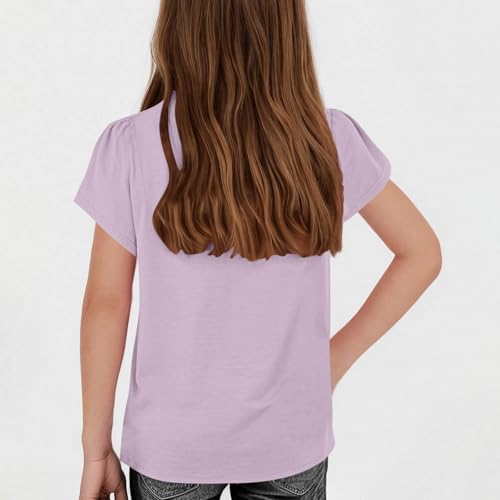 Girls T Shirt Short Sleeve Ruffle Shirt Cotton Linen Blend Solid Color Crewneck Tops Kids Girls Casual Summer Clothes3