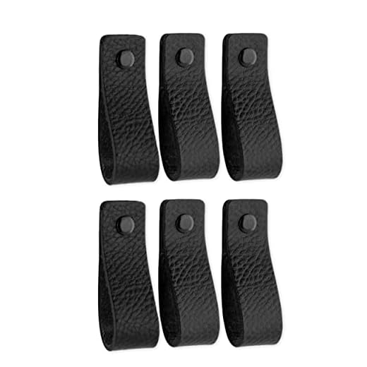 Tiradores de Cuero | Negro / 6 piezas | 16,5 x 2,5 cm | Piel de Granos | 3 tornillos de color - tiradores para Accesorio de Mobilario, armario, cajón, puerta