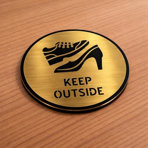 Image of Premium Brush Gold Finish Acrylic Keep Outside Door Sign Easy to Mount Self-Adhesive Tape Signage for Hotel Office Resort Society Corporate Business.
