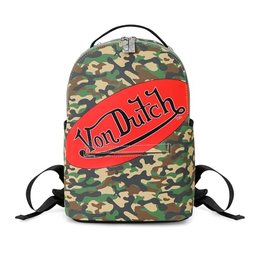 Von Dutch Large Backpack – Stylish Multi‑Purpose Backpack with Front Zip Pocket, Adjustable Straps, and Durable Design (Green Camo)