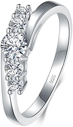 BORUO 925 Sterling Silver Ring, Cubic Zirconia CZ Eternity Engagement Wedding Band Ring Size 5