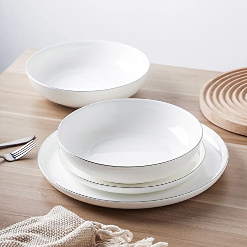 Stone Lain Gabrielle Formal Bone China Dinnerware Set For 8, White And Platinum #TOP15