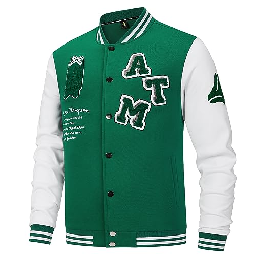 Image of ANOTWENER Men's Varsity Jacket Vintage Baseball Button Jackets Long Sleeve with Letters Casual Coats for Men