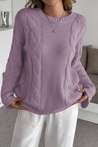 Image of Cakulo Womens Oversized Pullover Sweaters Bell Sleeve Chunky Cable Knit Sweater Crewneck Trendy Knitted Tops 2025