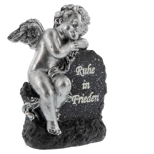 AKTIVHANDEL Edler Grabschmuck in Marmor-Optik, schwarzer Stein mit silbernem Engel und Inschrift Ruâ€¦ – Miniatur