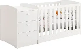 Berço Americano Multifuncional Atlanta com Cômoda 3 Gavetas Branco Brilho - Reller