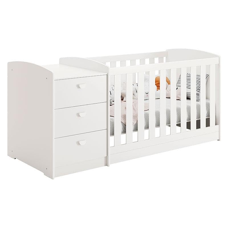 Berço Americano Multifuncional Atlanta com Cômoda 3 Gavetas Branco Brilho - Reller