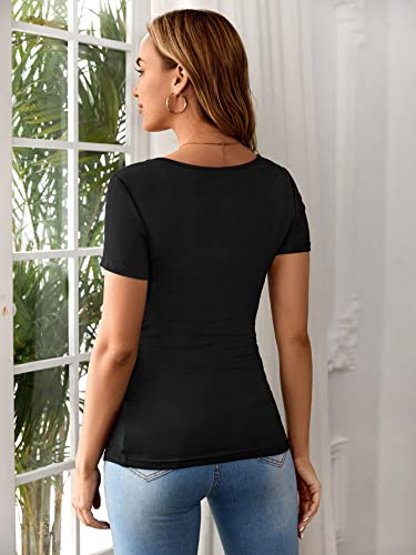 Gorglitter Women's Short Sleeve Maternity Nursing Tops Scoop Neck Breastfeeding T-Shirt Black Medium #TOP2
