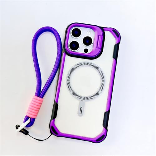 Coque iPhone 14 Pro Max violette avec sangle amovible pour garder les mains libres en voyage