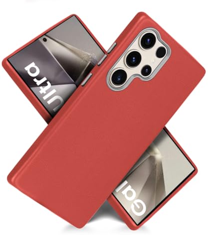 Image of WOW IMAGINE Back Cover for Samsung Galaxy S24 Ultra 5G | Shockproof Tough Leather Texture Hard Mobile Case | Ultra Slim Non-Slip Grip | Inner Velvet Fabric | Metal Camera Ring - Crimson Red