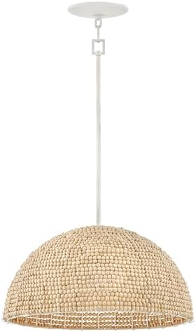 Hinkley Dalia Large Single Light Pendant, Hand-Strung Wooden Beads, Convertible, Textured Plaster Finish