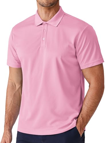 PINSPARK Polo Shirts for Men Short Sleeve Lightweight Quick Dry Golf T Shirt Moisture Wicking Casual Workout Pink