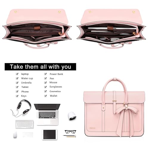 MOSISO Laptop Bag for Women, 17 inch PU Leather Laptop Shoulder Bags Convertible Backpack, 17.3 inch Messenger Bags Casual Handbag Work Briefcase Travel Computer Bag with Bowknot, Pink by MOSISO - Image 4