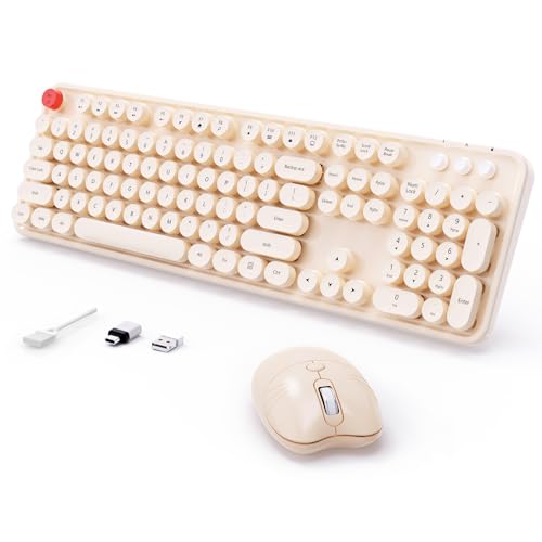 Image of Wireless Keyboard Mouse, MOFII 104 Keys Cute Retro Typewriter Coffee