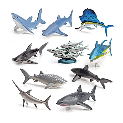 KASTWAVE Realistic Mini Sea Creature Figures Toy, 10 Pcs Ocean Animal Pelagic Fish Figurine Set with Whale Sharks Tunas Swordfish Sailfish Sardines Educational Marine for Bath Pool Toy Cake Topper