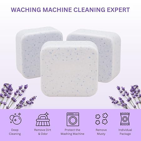 Image of Lavender Washing Machine Cleaner Tablets 16 Pcs Deep Descaler for Front & Top Load, Removes Limescale, Odor, Dirt & Residue, Effervescent Drum Cleaner