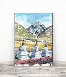 Poster Kailash, Mountain Wall Art, Tibet Himalayas Watercolor, Asian Travel Poster, Oriental landscape, Kailash, Kailash Photo,73
