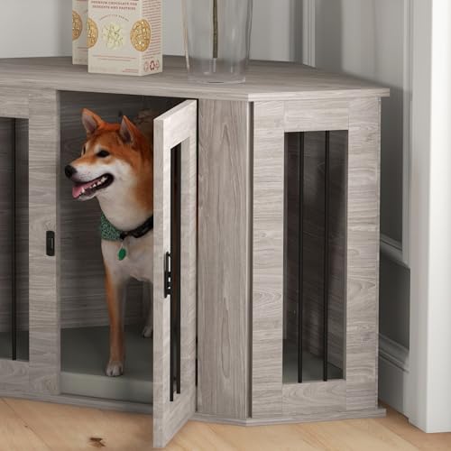 PawHut Hundekäfig, Eckige Hundehütte Hundebox mit Kissen, Hundehaus mit Türriegel, Haustierkäfig für mittelgroße Hunde, Walnuss, 104 x 55 x 63 cm