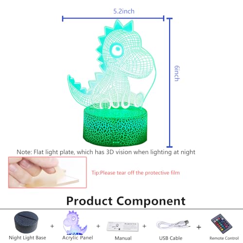 Lámpara de mesa de noche LED 3D dinosaurio con control miniatura 6