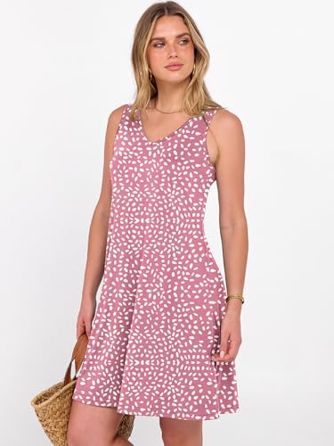 ANRABESS Summer Dress for Women，V Neck Sleeveless Sundress，Loose Fit，Soft Travel Vacation Outfits，Cute Beach Cover Up Clothes Pink White Dot Large — view 4