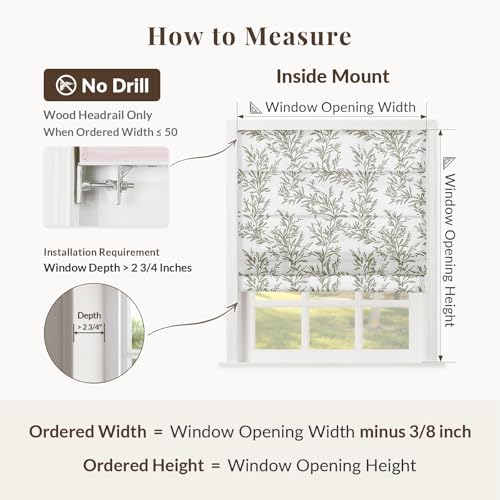 Image of TWOPAGES No Drill Cordless Vintage Leaf Print Roman Shades Linen Textured Roman Blinds for Windows, Custom Made Room Darkening Light Filtering Roman Window Shades, Dove Grey, 1 Piece