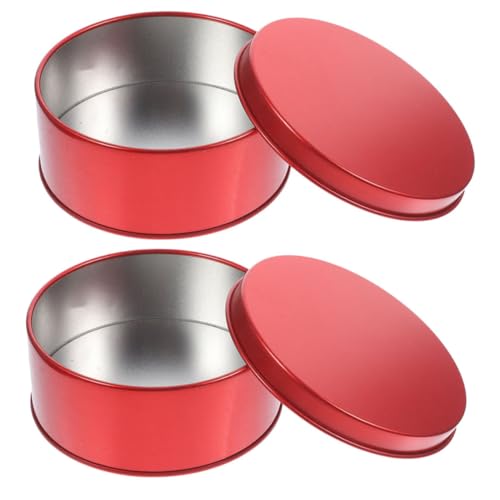 BEBEMOKO 2pcs Round Tinplate Cookie Boxes Containers for Snacks Treats and Design Lid for Tea Sweets and Holiday Storage