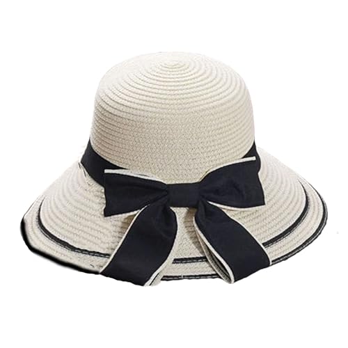 Parent-Child Straw Summer Hat with Bow Breathable Wide Brim Casual Summer Bucket Hat Outdoor Beach Wedding Travel Accessories White1 Child